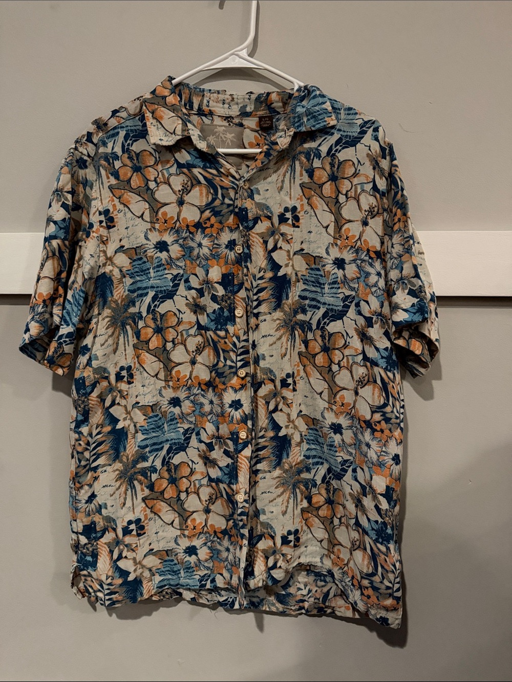 Margaritaville Short-Sleeve Tropical Button-Up - Blue, Tan & Cream